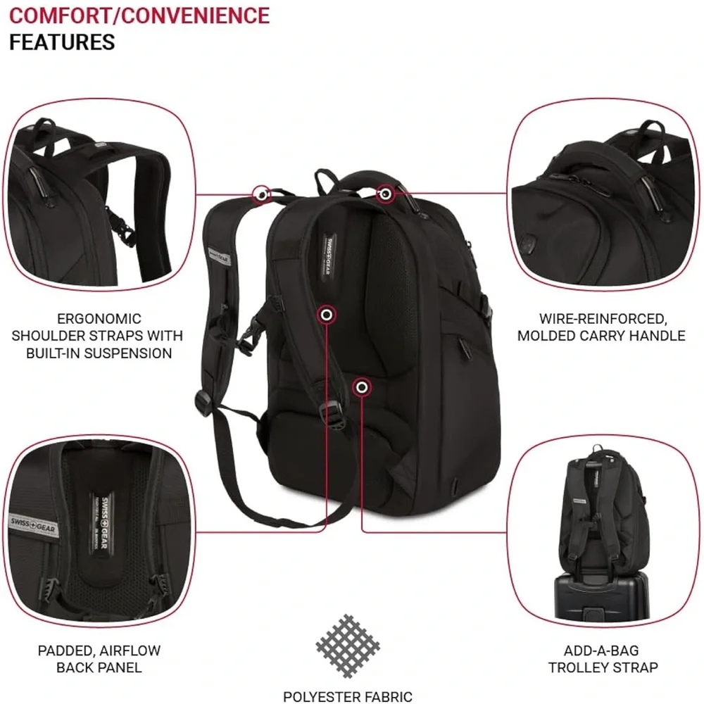 SwissGear Black Backpack with Durable Fabric and Padded Straps - Picture 6 of 10